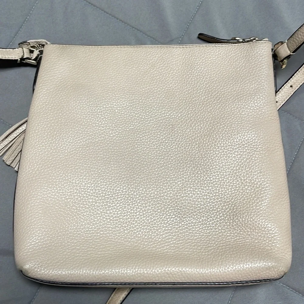 Kate Spade Cream Leather Crossbody with Front Pocket Adjustable Strap Flawed